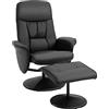 HOMCOM Poltrona Relax Girevole 360° con Pouf Poggiapiedi, Poltrona Reclinabile 145° Imbottita con Schienale Alto, Braccioli Svasati, in Finta Pelle, per Camera, Salotto, Soggiorno, Ufficio, Nero