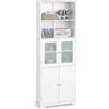 LIFEZEAL Mobiletto Alto da Bagno Salvaspazio, Mobiletto Multiuso in Legno, 60x30x163cm, Mobile Bagno con 2 Ante in Vetro, Armadietto da Terra con Ripiani Regolabile per Cucina e Soggiorno (bianco)