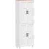 HOMCOM Credenza Cucina Alta, Mobile Dispensa con 4 Ante, 2 Armadietti, 5 Ripiani Regolabili, Mobile Cucina Moderno per Sala da Pranzo Soggiorno, 60x30x170.5 cm, Bianco e color Legno