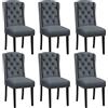 Yaheetech Set 6 Sedie Sala da Pranzo Tessuto Imbottite Eleganti Gambe in Legno Massello Schienale Alto con Bottoni Portata 140 KG Grigio