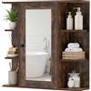 LIFEZEAL Specchio Bagno Contenitore, Mobile Bagno con Specchio con 6 Ripiani Aperti e 3 Chiusi, 1 Anta, Mobiletto Pensile Salvaspazio da Letto, per Soggiorno e Camera, 66 x 16,5 x 63 cm (Marrone)