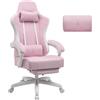GTPLAYER Sedia da gaming in tessuto, sedia da gioco con cuscino a molle insacchettate, sedia girevole ergonomica, con poggiapiedi, portata 150 kg, colore: rosa/bianco