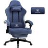 GTPLAYER Sedia da gaming in tessuto, sedia da gioco con cuscino a molle insacchettate, sedia girevole ergonomica, con poggiapiedi, portata 150 kg, blu scuro