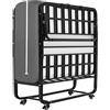 DICTAC Letto Pieghevole Singolo con Materasso 90x200 cm Brandine Letto Pieghevole per Adulti con 13 cm Materasso Memory Foam,Metallo letto richiudibile con Ruote,Fino a 200 kg,nero