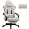 GTPLAYER Sedia da gaming, in tessuto, con cuscino a molla, ergonomica, girevole, con poggiapiedi, portata 150 kg, colore: beige