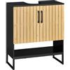 SoBuy Mobile Sottolavabo Bagno 60 cm Mobiletto Salvaspazio con Ante in Bambù e Piedini in Metallo Armadietto Moderno Sotto Lavabo per Bagno Piccolo BZR202-SCH