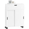 SoBuy Mobiletto Bagno Salvaspazio con Ruote Armadietto da Bagno con Ante Scorrevoli e Ribaltabile, Comò per Piccoli Spazi e Niche, 52 x 68 x 17 cm, Bianco, BZR31-W