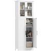 HOMCOM Mobile Bagno Alto con Ante in Vetro e 2 Armadietti, Mobiletto Bagno Salvaspazio con Ripiani Regolabili, Armadio da Terra per Sala da Pranzo Salotto Soggiorno Cucina, 60x30x170 cm, Bianco