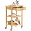 SoBuy Carrello da Cucina in Bambù Carbonizzato - Carrello Cucina in Legno con Ruote, Antibatterico, Resistente all'Umidità, Inodore, Ideale per Cucina, Sala da Pranzo e Casa 58×40×86 cm FKW135-N