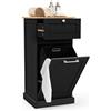 LIFEZEAL Cesto Portabiancheria, 32L, Portabiancheria Sporca, in Legno, Porta Biancheria Sporca per Bagno, con Cassetto e Sacco Rimovibile in Tessuto, Portabiancheria Salvaspazio, 40x37x82cm (nero)