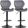 HOMCOM Set 2 Sgabelli da Bar ad Altezza Regolabile, Sgabelli Cucina Alti con Seduta Ergonomica e Poggiapiedi in Effetto Velluto e Metallo, 47x51.5x92-114 cm, Grigio