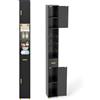LIFEZEAL Mobile Bagno Salvaspazio con Luci, 20x20x181cm, Alto, Stretto, Moderno, Colonna Bagno, con 2 Ante, 1 Gancio, Ripiani Aperti in Vetro, Armadio, Credenza Cucina, Dispensa (nero)