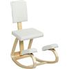 HOMCOM Sedia Ergonomica a Inginocchiatoio con Movimento a Dondolo, Sedia Ergonomica Imbottita Posturale in Tessuto Effetto Lino e Legno di Betulla, 51x84x93 cm, Crema