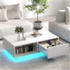 LIFEZEAL Tavolino da Salotto con Luci a LED, 1 Cassetto, 1 Scomparto, Colori, Luminosità Regolabili, Moderno, Basso, Remoto Controllo, Tavolino da Caffè, Soggiorno, Max 65kg, 95x55x31cm, Bianco Lucido