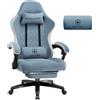 GTPLAYER Sedia da gaming in tessuto, sedia da gioco con cuscino a molle insacchettate, sedia girevole ergonomica, con poggiapiedi, portata 150 kg, colore: azzurro