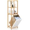 LIFEZEAL Armadio da Terra, Scaffale da Bagno a 3 livelli, Cesto Portabiancheria in Bambù, Mobile Biancheria Sporca, Porta Biancheria Salvaspazio con Scomparto per Laundry,36x33x130cm