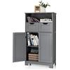 LIFEZEAL Mobiletto Bagno Salvaspazio in Legno, Armadio a 2 Ante con 2 Cassetti e Rapino Aperto, Arredo Grande 60x30x109 cm, Mobile Dispensa Cucina, Vetrinetta Soggiorno Moderno e Alta (grigio)