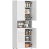 HOMCOM Credenza Cucina Alta 180 cm, Mobile Dispensa con 4 Ante Soft-Close, Ripiani Regolabili, Scomparto Aperto, 2 Armadietti, Mobile Cucina Moderno per Sala da Pranzo Soggiorno, Bianco Lucido