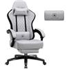 GTPLAYER Sedia da gaming, in tessuto, con cuscino a molla, ergonomica, girevole, con poggiapiedi, portata 150 kg, colore: grigio chiaro