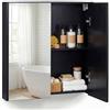 LIFEZEAL Mobiletto Bagno Salvaspazio con Specchio HD, Specchio Bagno Contenitore da Parete a 2 Ripiani e 2 Ante, Armadietto per Soggiorno, Ingresso e Camera da Letto, 62 x 11 x 65 cm (Nero)