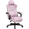 GTPLAYER Sedia da gaming, ergonomica, in Lino con supporto lombare, sedia PC con schienale allargato, portata fino a 150 kg, rosa