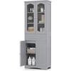 LIFEZEAL Armadio alto con ripiano regolabile e porta in vetro, per bagno/cucina/soggiorno, 60 x 30 x 160 cm (grigio)