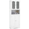 LIFEZEAL Mobile Bagno, Mobiletto Bagno Salvaspazio, 60x30x164 cm, Armadietto Alto con Ante in Vetro e Ripiani Regolabili, Arredo Indipendente, Armadio Multiuso per Cucina e Soggiorno, Credenza Bianco