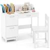 LIFEZEAL Scrivania e Sedia per Bambini 3+Anni in Legno (bianco) | Set Cameretta con Cassetto, Libreria e Armadietto, Banco Scuola e Tavolo da Studio con Sedia e Schienale