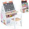 LIFEZEAL Tavolino Bambini con Sedie, Tavolino con Libreria, Lavagna Doppio Faccia e Contenitore Pieghevole per Giochi, Tavolo Multiattivita e Sedia per Cameretta, Tavolo per Bimbi 3-6 Anni (bianco)