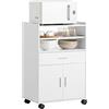 SoBuy Carrello Cucina con Ruote, Mobile Microonde con Piano Estraibile e Cassetto, Mobile Cucina Salvaspazio per Piccoli Ambienti, Cucina, Coffee Station e Soggiorno, Bianco 59×40×92 cm FSB09-W