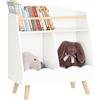 SoBuy Libreria Bambini Forma Nuvola Portata fino a 15kg 61x35x71cm | scaffale 3 scomparti aperti, MDF E1, gambe in legno massello, antiribaltamento KMB100-K-W