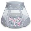 Selonis Tenda 105X90cm/100 Palline Castello Con Palline Colorate Per Bambini, Grigio:Perla/Grigio/Trasparente/Rosa Chiaro