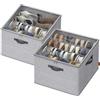 SONGMICS Organizer Scarpe, Ciascuno per Fino a 16 Paia, Scatole Contenitori Scarpe, Divisori Regolabili, Impilabile, Coperchio Trasparente, per Armadio, Set di 2, Grigio Tortora LSP622GD01