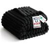 WAVVE Coperta Plaid Pile, Coperta Letto Singolo - Coperta di Flanella a Righe per Soggiorno, Letto, Coperta Divano Caldo Morbida, 130x150 cm, Nera