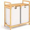 LIFEZEAL 70L Cesto Biancheria Sporca a 2 Scomparti, Mobile Portabiancheria in Bambù, Cesto Estraibile, con Sacco Rimovibile, Lavabile, Piano Portaoggetti, Lavanderia, Bagno, 63x33x73cm, bianco