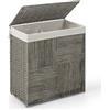 LIFEZEAL Cesto Portabiancheria in Rattan PP, Portabiancheria Sporca con Coperchio e Sacchetto Portatile, 110 L, Cesto Biancheria Sporca 2 Scomparti, Porta Biancheria Sporca per Bagno e Lavanderia