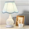 Mengjay Abat Jour da Comodino Vintage,Lampada da Tavolo in Ceramica E27,Lampada da Comodino con Paralume in Tessuto,Lampada da Notte,Lampada da Scrivania Illuminazione Decorativa (Blu)