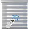 STORESDECO Tenda motorizzata notte e giorno AluBox, tenda a rullo premium con motore e telecomando.Tende motorizzate automatiche con batteria e finiture alluminio alta qualità, tessuto garzato| Argento,140x250cm