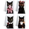 CUTHOLLOW Set di 4 strofinacci divertenti con gatto nero, 60 x 40 cm, in microfibra morbida e assorbente, per cucina, tè, caffè, bar, regalo ideale per gli amanti dei gatti, festa della mamma