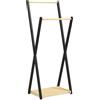 HOMCOM Appendiabiti da Terra in Legno di Pino con 2 Barre, Attaccapanni da Terra Autoportante Moderno con Ripiano Inferiore, 61x45x152cm, Legno Naturale