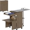 HOMCOM Mobile Asse da Stiro Pieghevole con Ruote e Portaferro da Stiro, Mobile da Stiro Multiuso con Ripiani, Vano Aperto, per Lavanderia, Bagno, 154x55x87 cm, Marrone