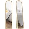 HOMCOM Specchio da Terra Moderno a Figura Intera, 40x160 cm Specchio da Parete e Autoportante ad Arco con Cavalletto Effetto Pietra, per Camera da Letto, Soggiorno e Ingresso, Beige
