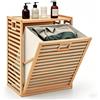 LIFEZEAL Cesto Biancheria Sporca a 1 Scomparto, 68L, Mobile Portabiancheria, Cesto Estraibile in Bambù, con Sacco Rimovibile, Pieghevole, Piano Portaoggetti, Lavanderia, Bagno, Salvaspazio, 50x35x64cm