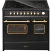 GURARI Cucina Elettrica GCH E 912 DF Bl Retro Cucina 90 cm a Libera Installazione in Nero Vintage Design con Doppio Forno e Piano Cottura in Vetroceramica a 5 Zone Hi-Light, Classe Energetica A