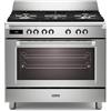 Elba De'Longhi BS 965 MXX Cucina A Gas, 90 Cm, Forno Elettrico Multifunzione, 5 Fuochi, Griglie In Ghisa, True Fan Cooking, Grill Ventilato, Colore Inox, Classe Energetica A