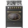 Gurari Fornello da 60 cm con forno elettrico E 614 Cr, crema, fornello autoportante in design retrò, 4 kW WOK, gas naturale e propano (fl.gas), fornello retrò
