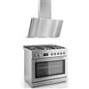 Gurari GCH E 818 X - Fornello elettrico a gas in acciaio inox, 90 cm, 126 l, gas naturale, 4 Kw WOK, autopulente e cappa aspirante 90 cm, AT9455 N ECO, 1250 m³/h