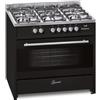 Gurari Stufa a gas con fornello elettrico GCH E 911 BL 90 cm, nero, zone di cottura Range Coocker5, 3,8 kW WOK, fornello a gas indipendente con propano/gas naturale, 8 multifunzione