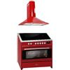 GURARI Fornello a induzione E 913 R + GCH 046 RD 9, Range Cooker/Elettrico, piano cottura a induzione FLEX + cappa aspirante 90 cm, rosso
