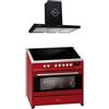 GURARI Fornello a induzione E 913 R + GCH 462 BL 9 Prime, Range Cooker/Elettrico Piano cottura a induzione FLEX + cappa aspirante 90 cm, Rosso